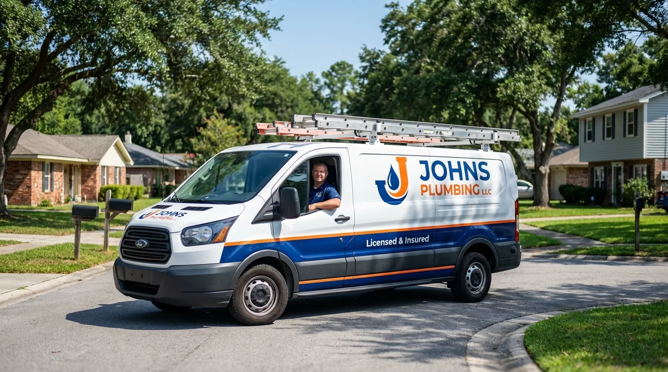 Johns Plumbing LLC service van in Milford, NH