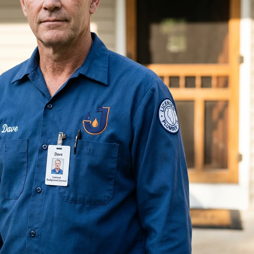 Licensed plumber showing ID badge in Milford, NH