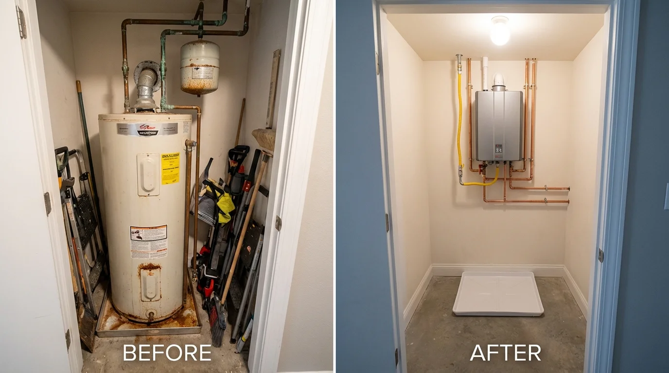 Tank water heater versus wall-mounted tankless unit comparison for Milford, NH homeowners